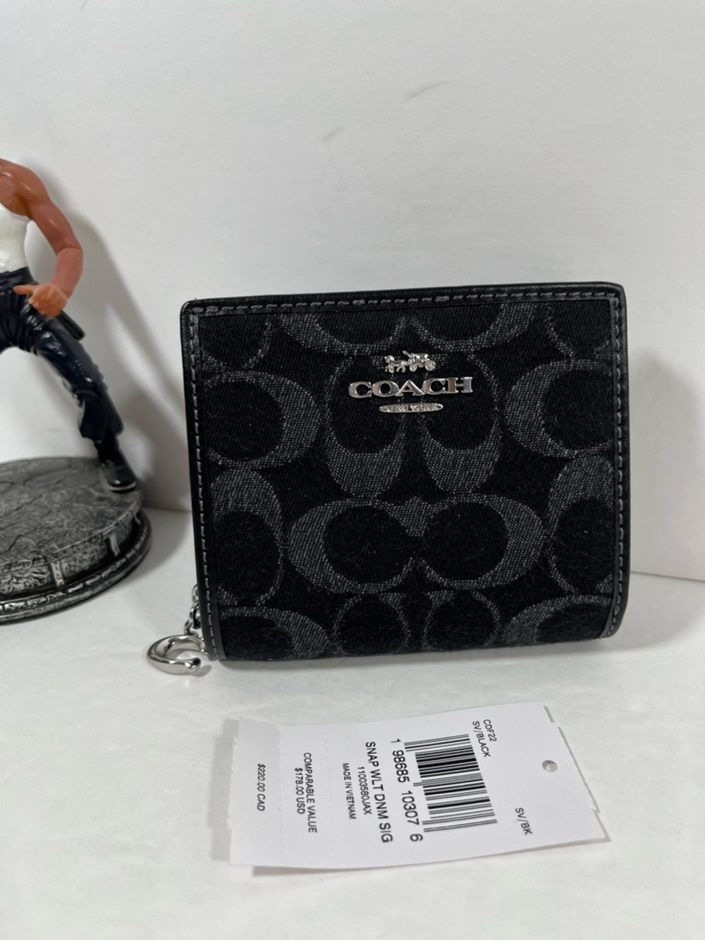 Coach Snap Wallet In Signature Denim denim/Silver/Black NWT